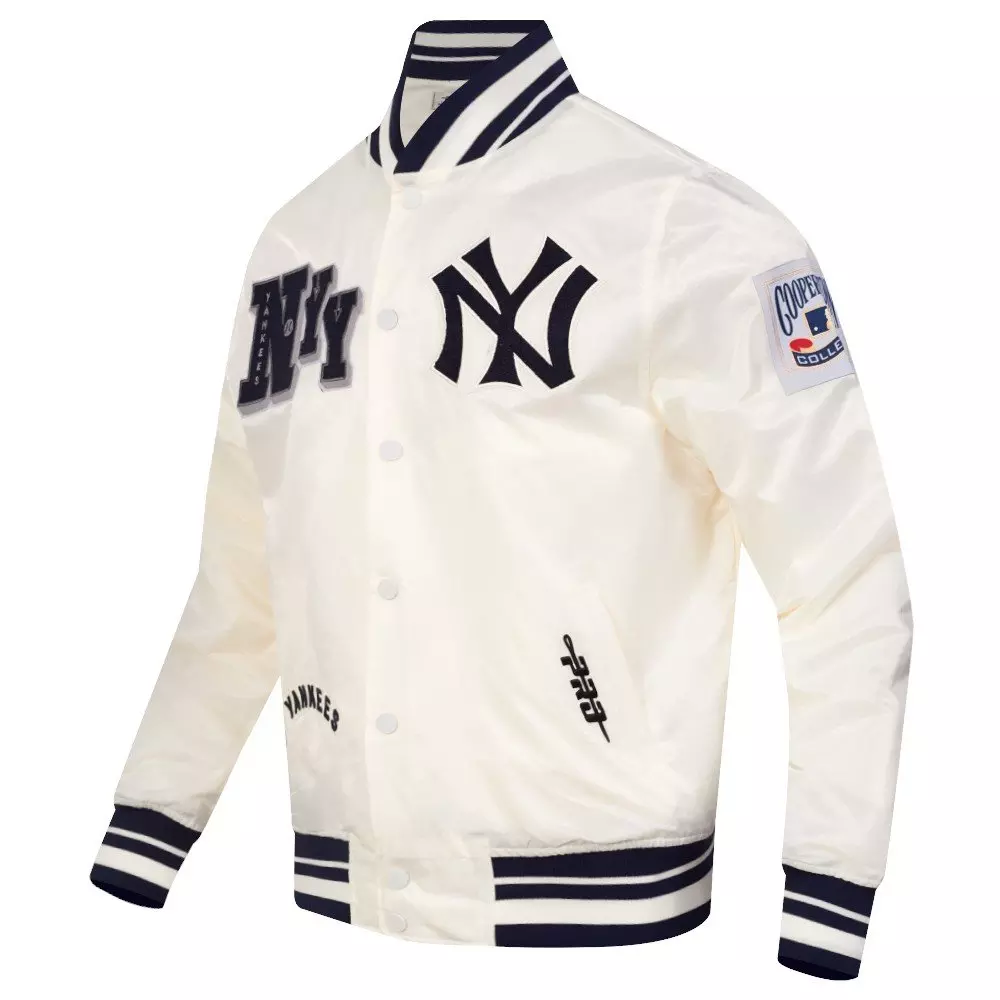 Pro Standard Men's MLB New York Yankees Best Of Rib Satin Jacket - Eggshell/Navy - EGGSHELL/NAVY