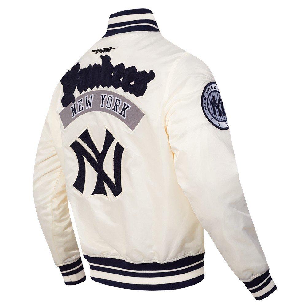 Pro Standard Men's MLB New York Yankees Best Of Rib Satin Jacket - Eggshell/Navy - EGGSHELL/NAVY