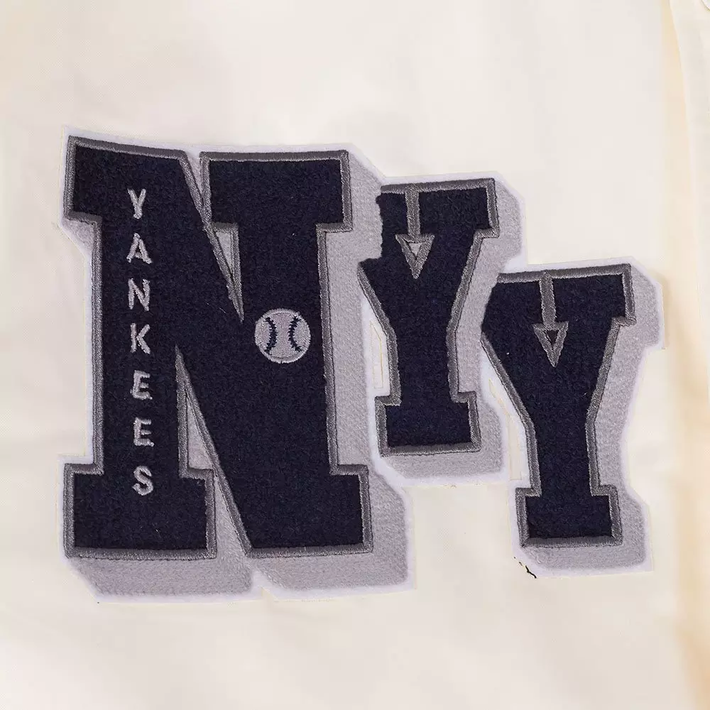 Pro Standard Men's MLB New York Yankees Best Of Rib Satin Jacket - Eggshell/Navy - EGGSHELL/NAVY