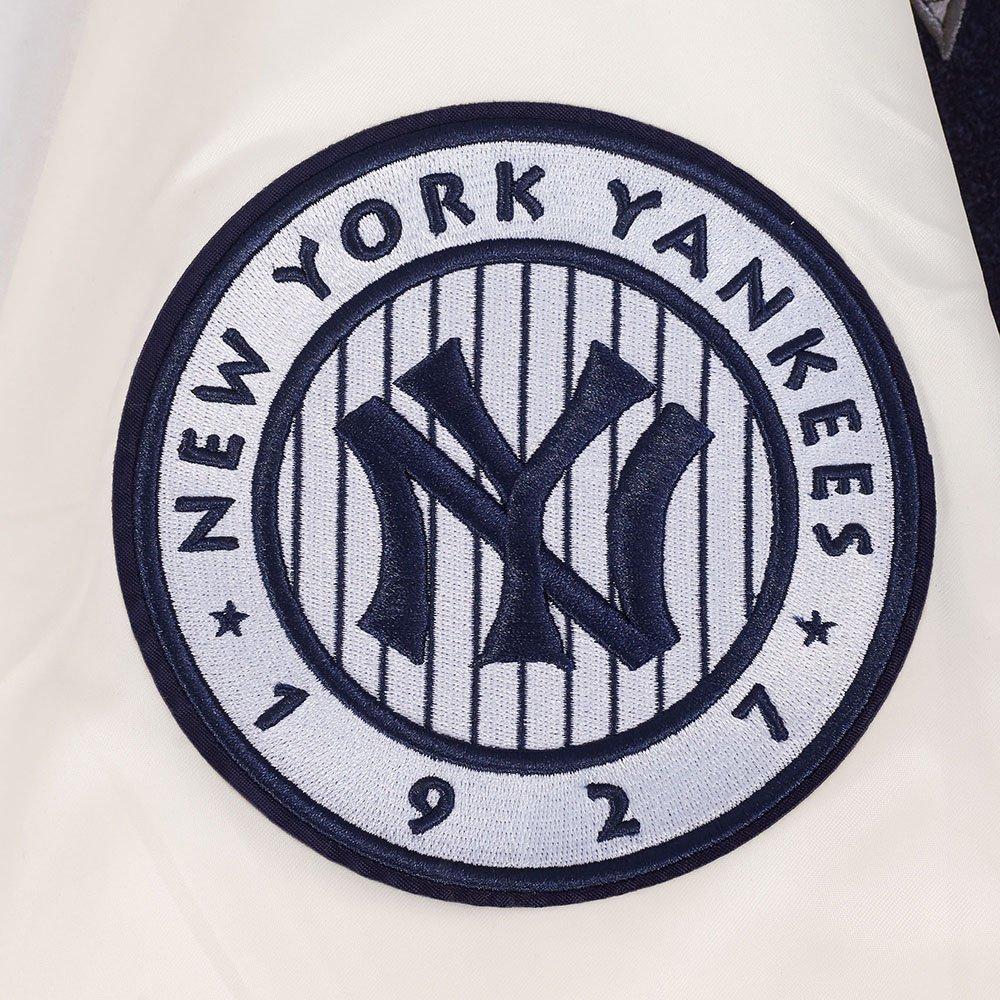 Pro Standard Men's MLB New York Yankees Best Of Rib Satin Jacket - Eggshell/Navy - EGGSHELL/NAVY