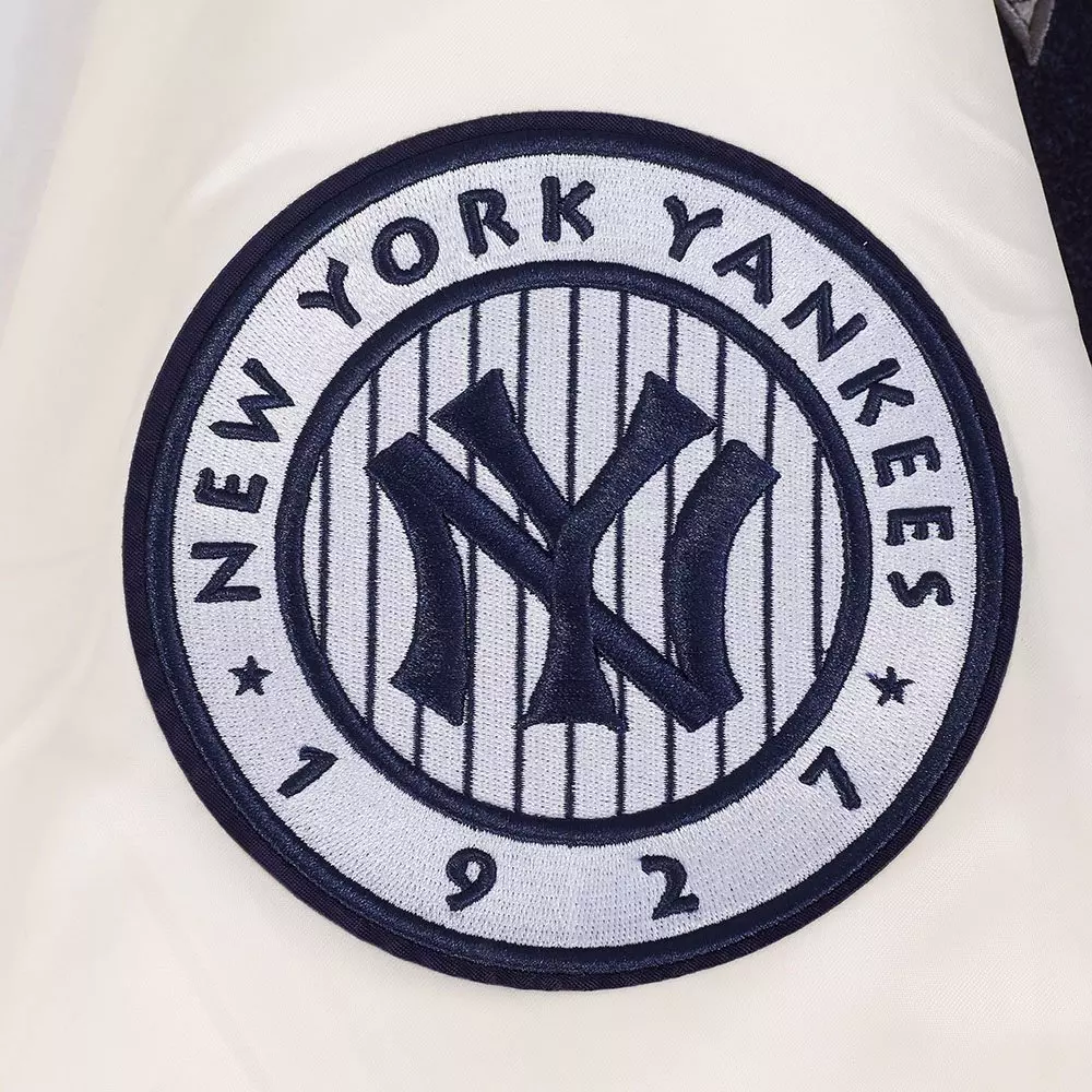 Pro Standard Men's MLB New York Yankees Best Of Rib Satin Jacket - Eggshell/Navy - EGGSHELL/NAVY