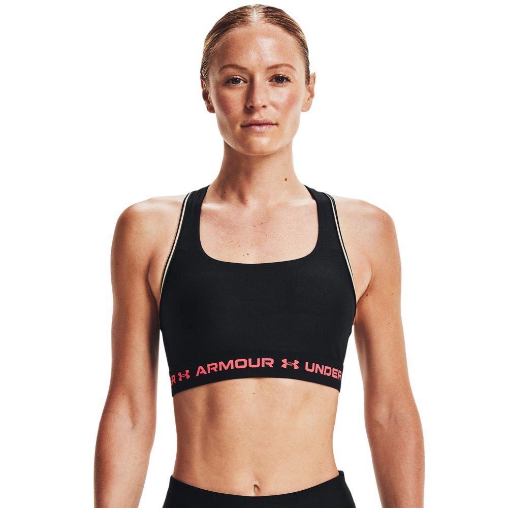 Under Armour Women's Mid Crossback 80s Sports Bra - BLACK/PINK Thumbnail View 1