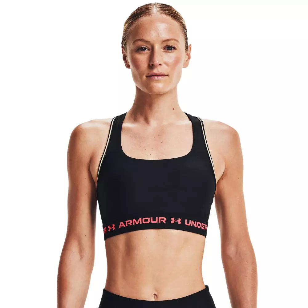 Under Armour Women's Mid Crossback 80s Sports Bra - BLACK/PINK
