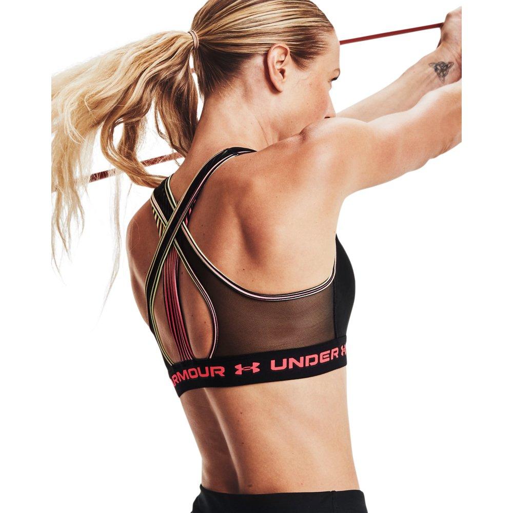 Under Armour Women's Mid Crossback 80s Sports Bra - BLACK/PINK Thumbnail View 2