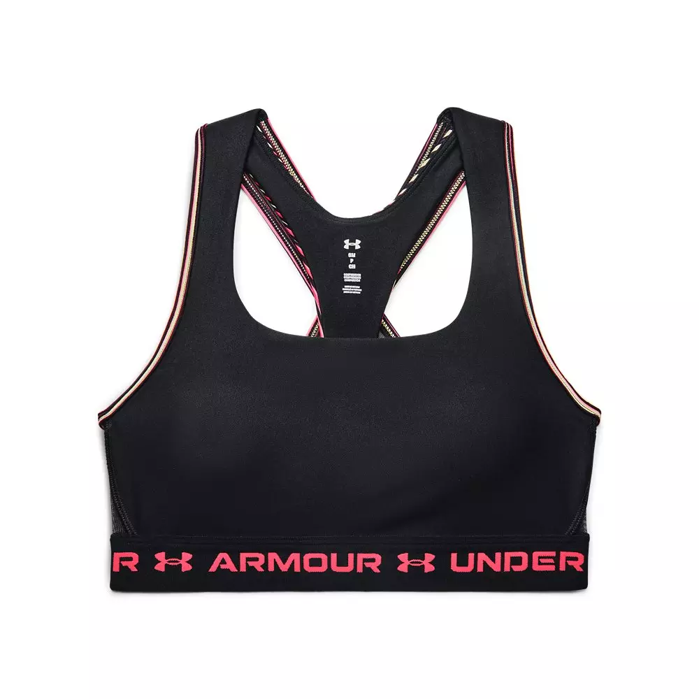 Under Armour Women's Mid Crossback 80s Sports Bra - BLACK/PINK