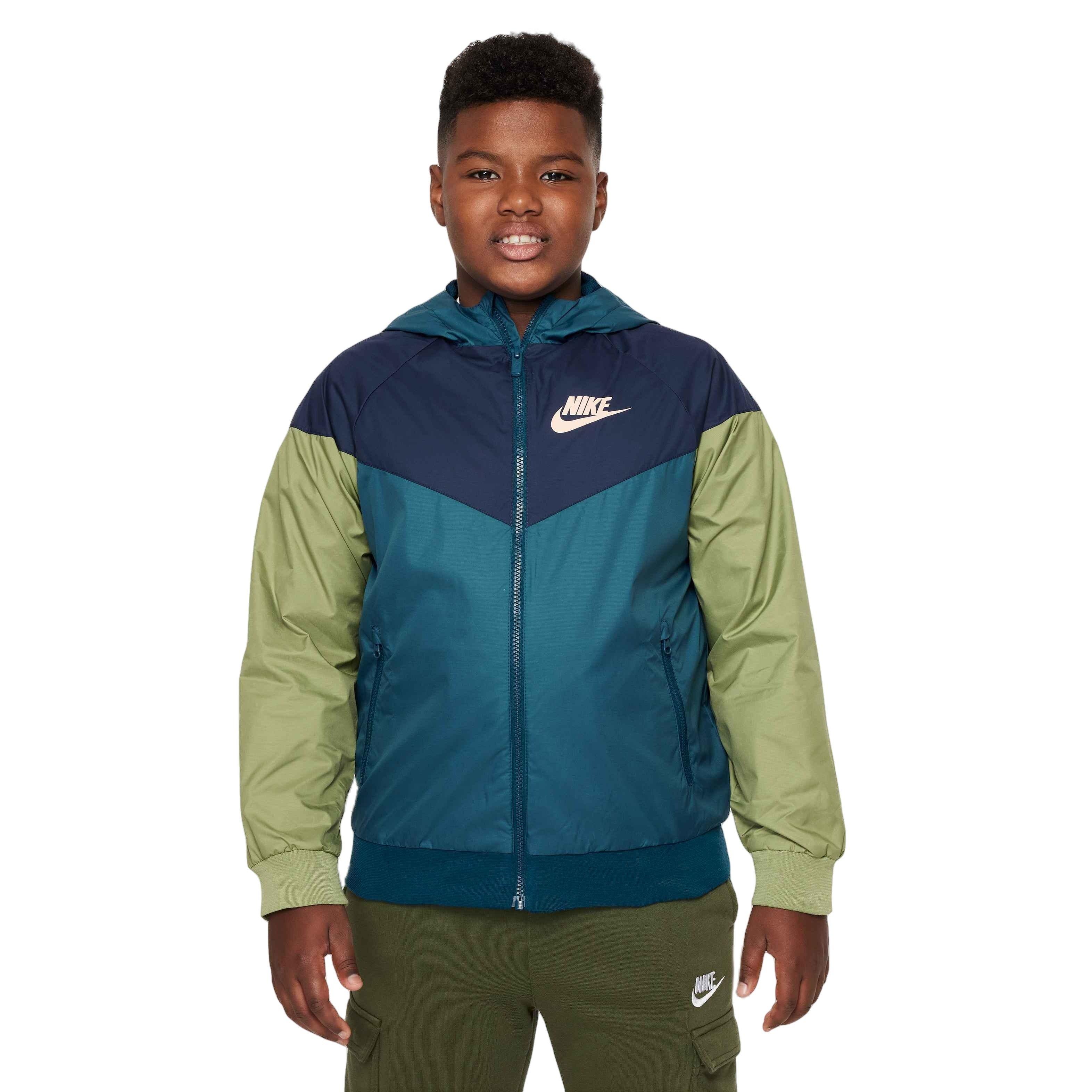 Nike Big Boys Sportswear Windrunner Hooded Jacket Blue Green