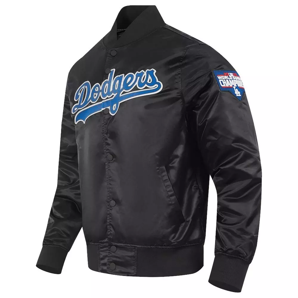 Pro Standard Men's MLB Los Angeles Dodgers Big Logo World Series Satin Jacket - Black - BLACK