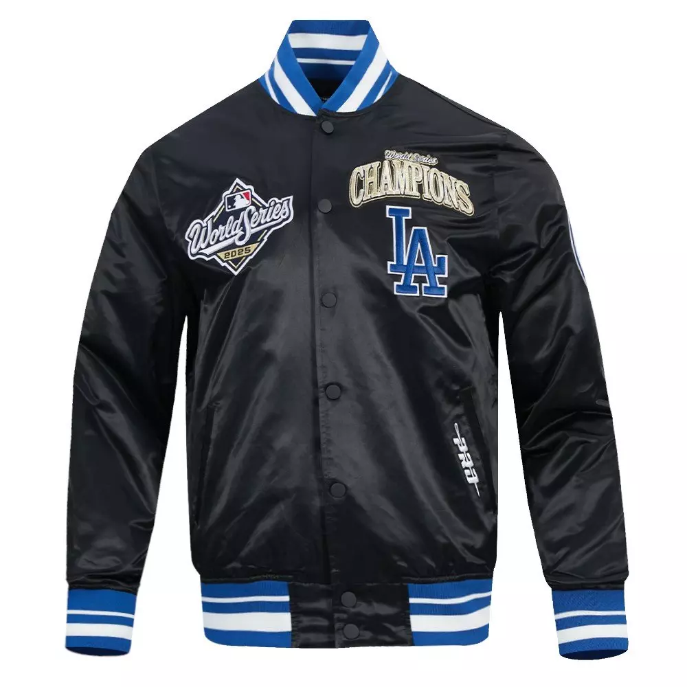 Pro Standard Men's MLB Los Angeles Dodgers World Series 2025 Pro Satin YD Rib Jacket - BLACK/BLUE