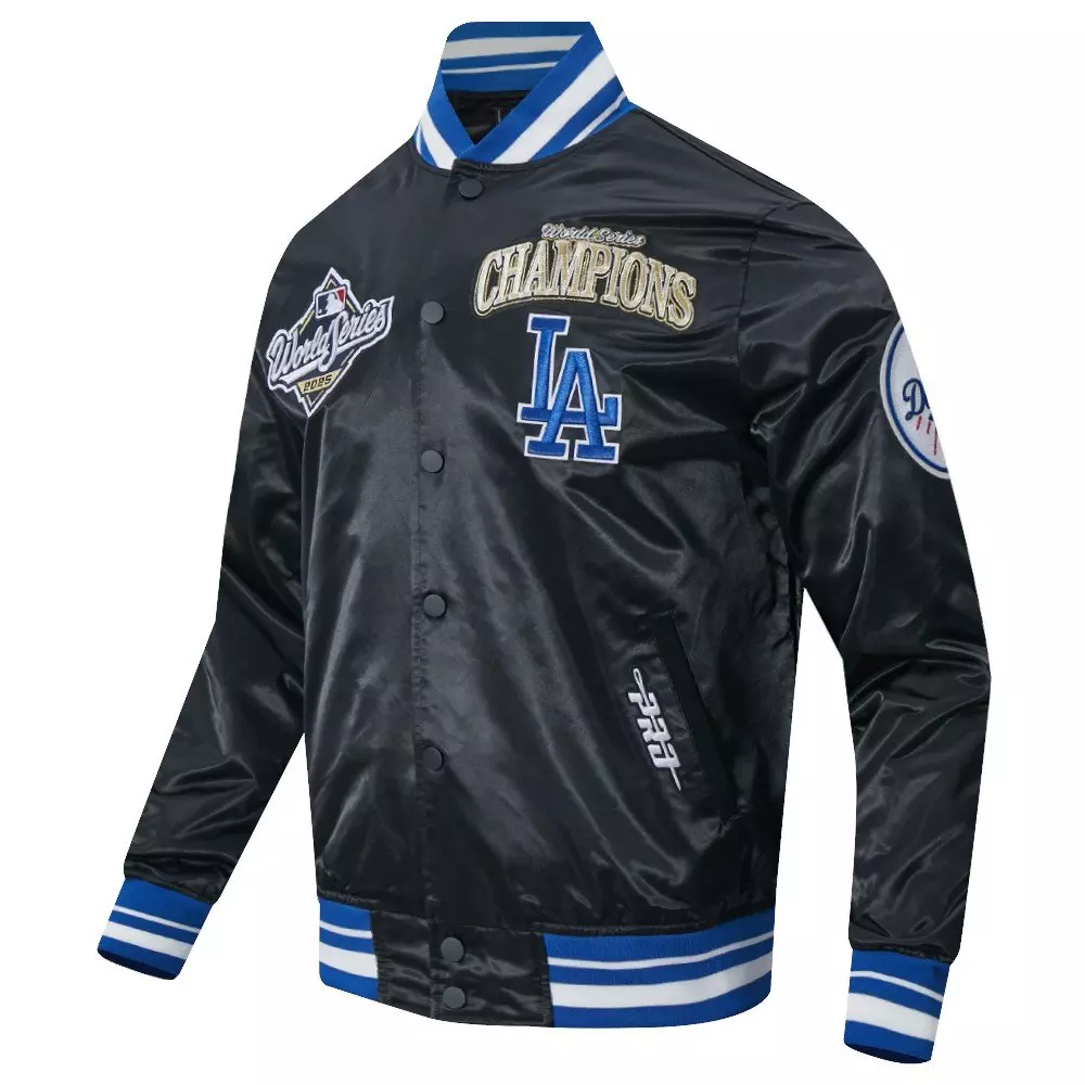 Pro Standard Men's MLB Los Angeles Dodgers World Series 2025 Pro Satin YD Rib Jacket - BLACK/BLUE