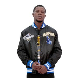 Pro Standard Men's MLB Los Angeles Dodgers World Series 2025 Pro Satin YD Rib Jacket - BLACK/BLUE