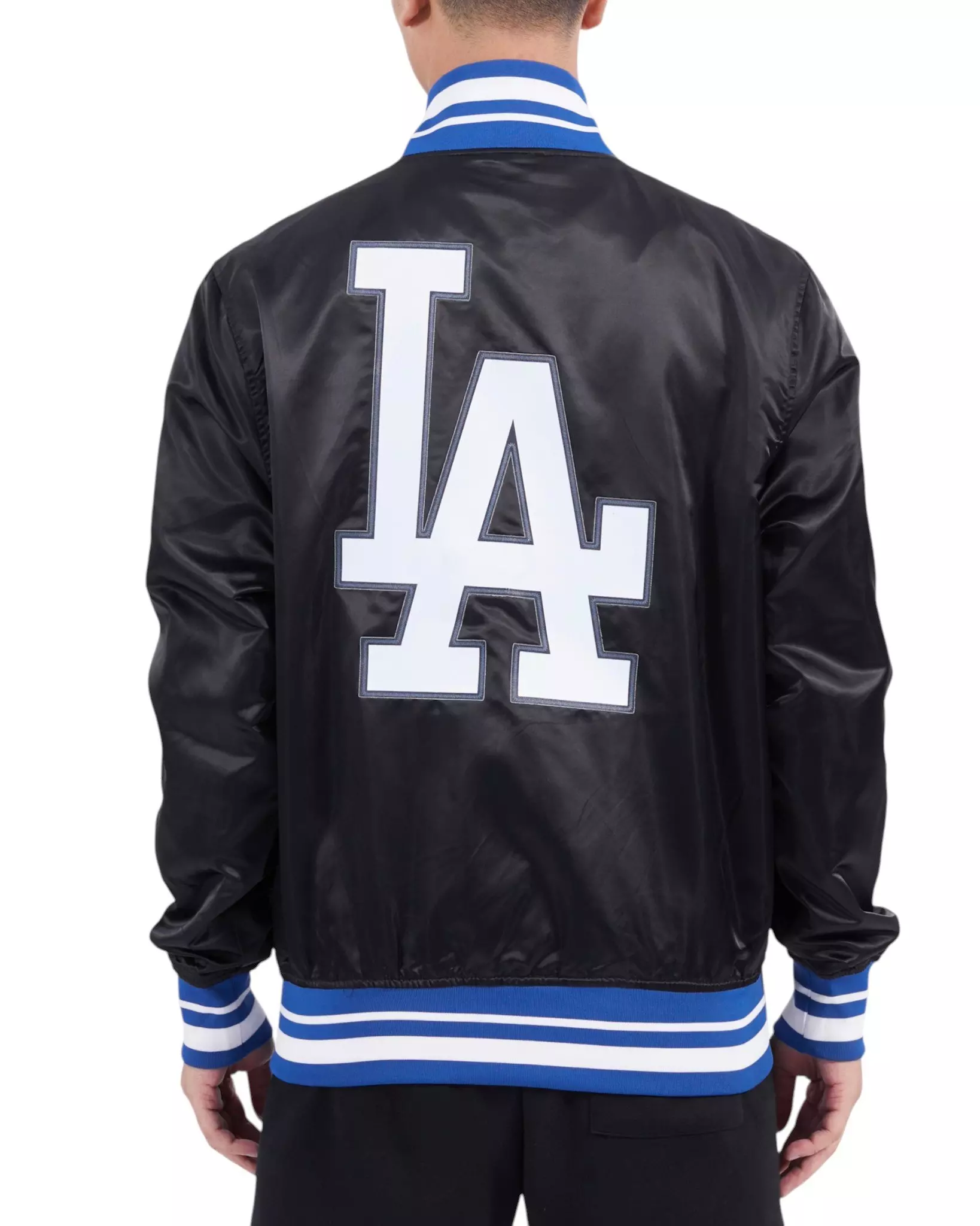 Pro Standard Men's MLB Los Angeles Dodgers Script Tail Satin Jacket - Black/Blue - BLACK/BLUE