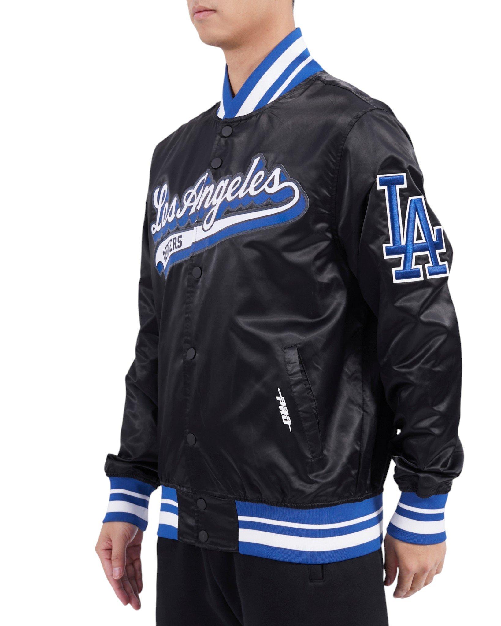 Pro Standard Men's MLB Los Angeles Dodgers Script Tail Satin Jacket - Black/Blue - BLACK/BLUE