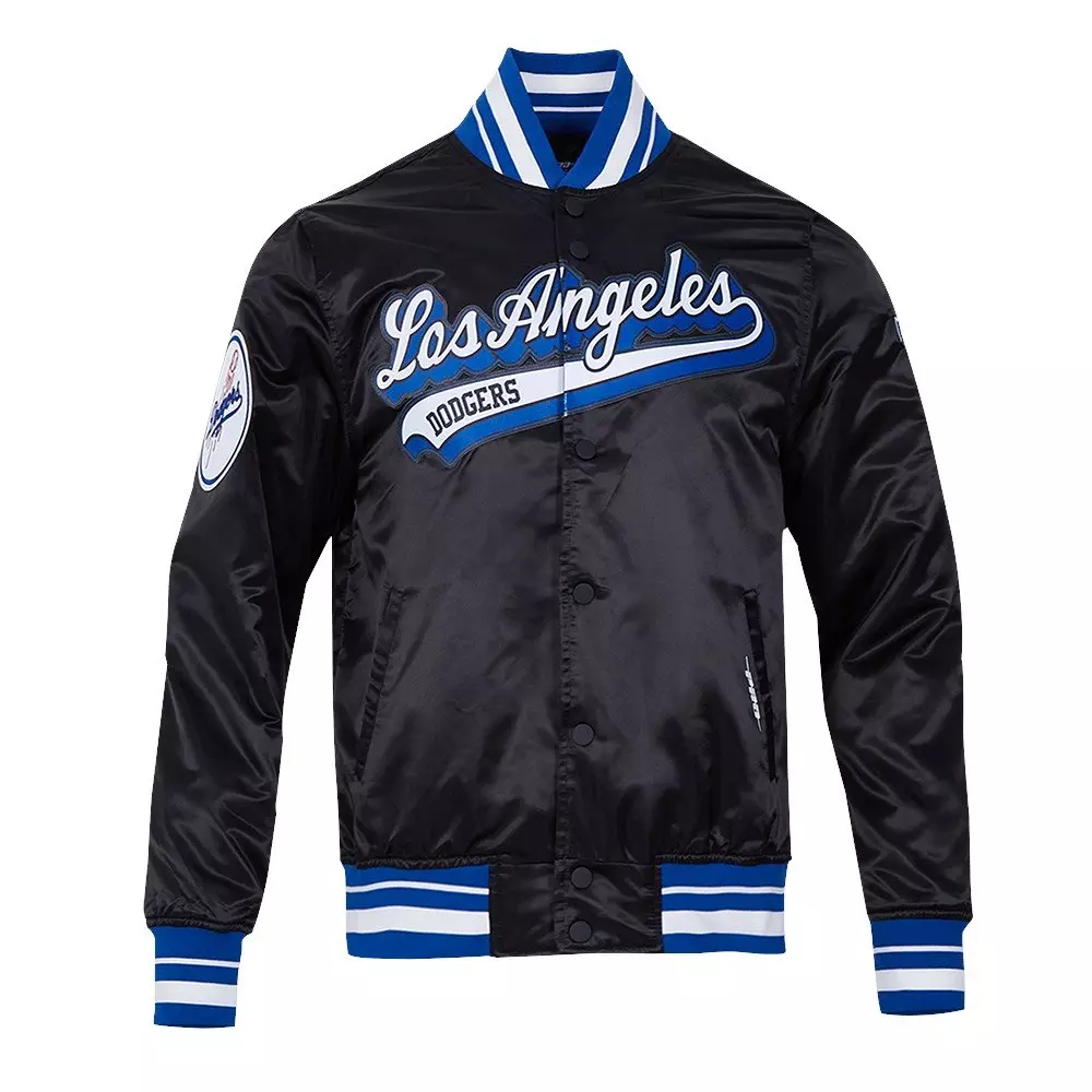 Pro Standard Men's MLB Los Angeles Dodgers Script Tail Satin Jacket - Black/Blue - BLACK/BLUE
