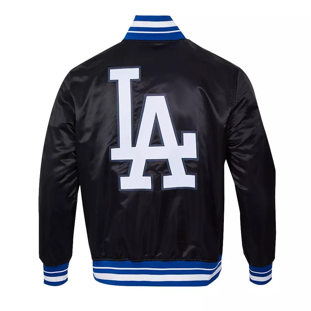Pro Standard Men's MLB Los Angeles Dodgers Script Tail Satin Jacket - Black/Blue - BLACK/BLUE