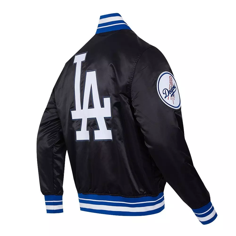 Pro Standard Men's MLB Los Angeles Dodgers Script Tail Satin Jacket - Black/Blue - BLACK/BLUE