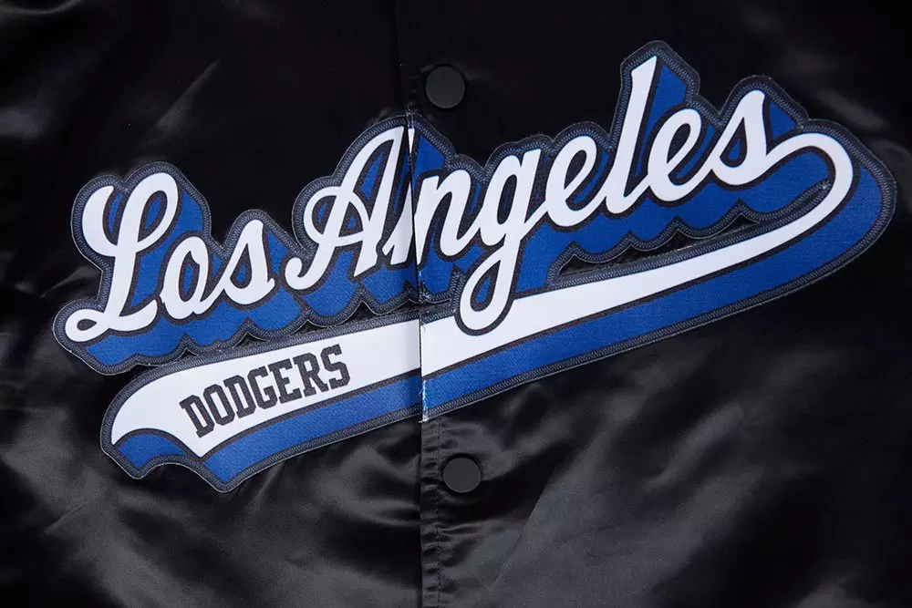Pro Standard Men's MLB Los Angeles Dodgers Script Tail Satin Jacket - Black/Blue - BLACK/BLUE