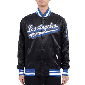 Pro Standard Men's MLB Los Angeles Dodgers Script Tail Satin Jacket - Black/Blue - BLACK/BLUE