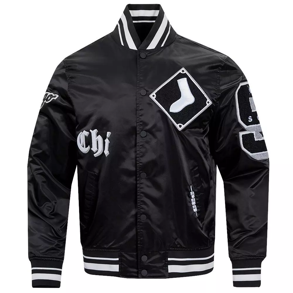 Pro Standard Men's MLB Chicago White Sox Old English Satin Jacket - Black - BLACK