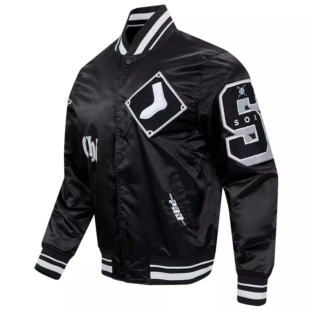 Pro Standard Men's MLB Chicago White Sox Old English Satin Jacket - Black - BLACK