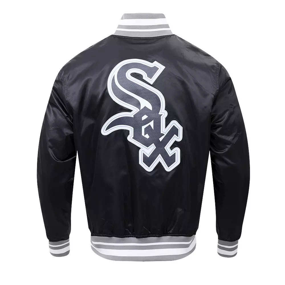 Pro Standard Men's MLB Chicago White Sox Script Tail Satin Jacket - Black/Grey - BLACK/GREY