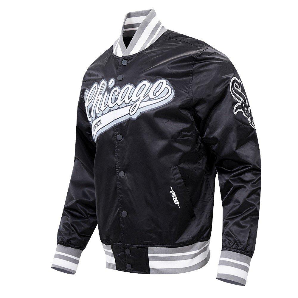 Pro Standard Men's MLB Chicago White Sox Script Tail Satin Jacket - Black/Grey - BLACK/GREY