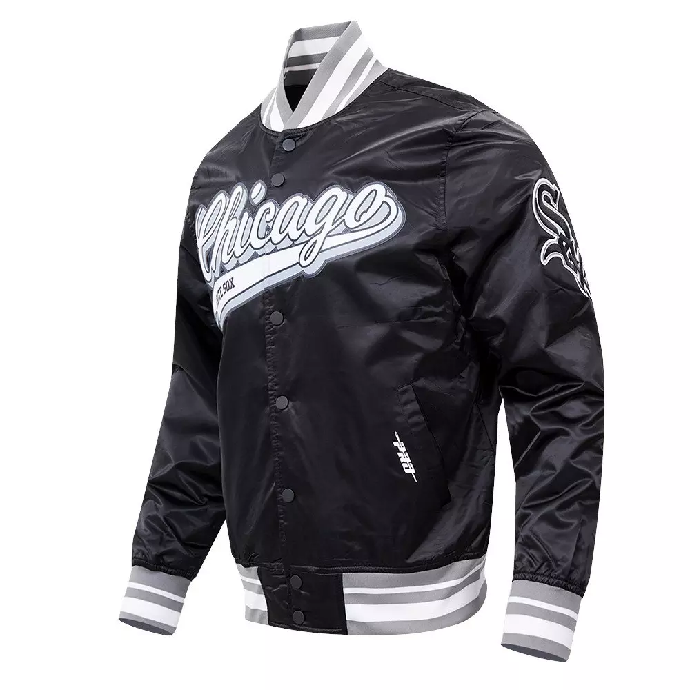 Pro Standard Men's MLB Chicago White Sox Script Tail Satin Jacket - Black/Grey - BLACK/GREY
