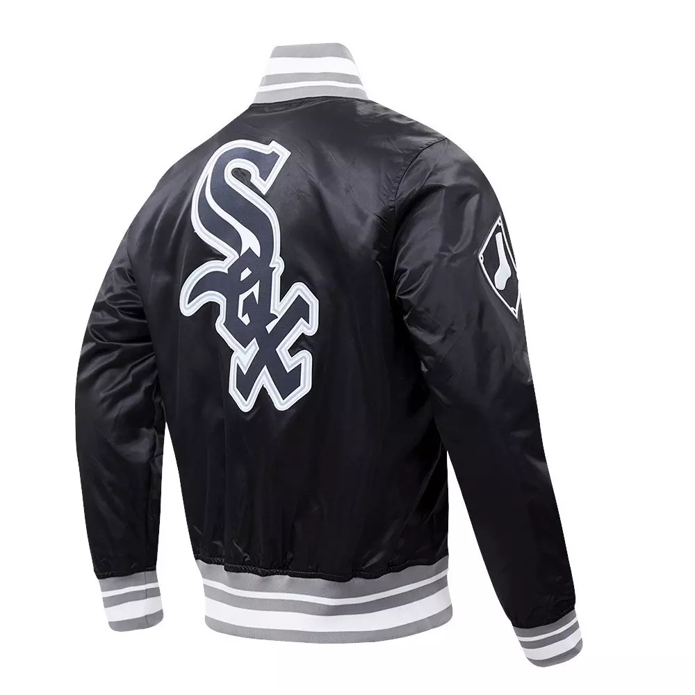 Pro Standard Men's MLB Chicago White Sox Script Tail Satin Jacket - Black/Grey - BLACK/GREY
