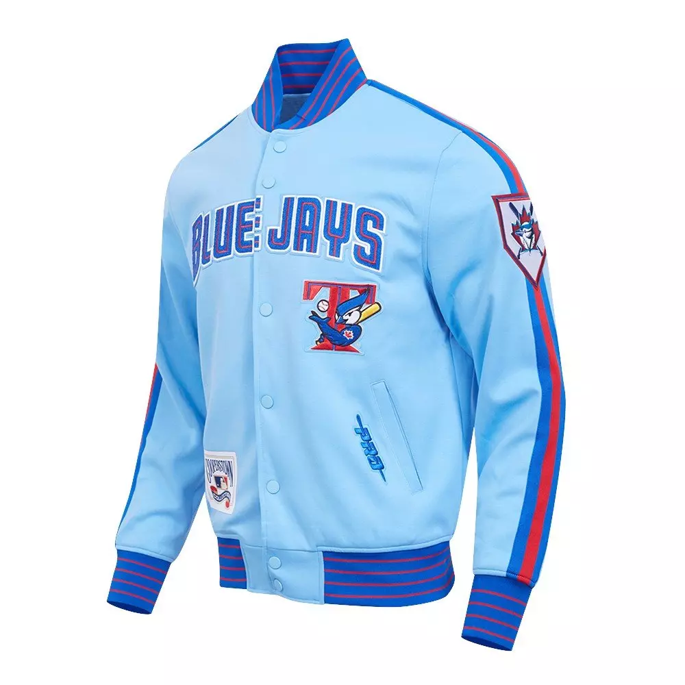 Pro Standard Men's MLB Toronto Blue Jays Cooperstown Logo Pro Game Day Double Knit Jacket - BLUE/ROYAL/RED