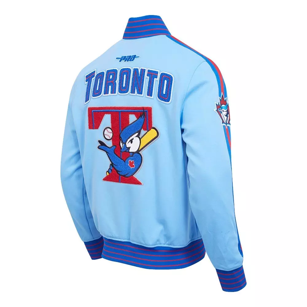 Pro Standard Men's MLB Toronto Blue Jays Cooperstown Logo Pro Game Day Double Knit Jacket - BLUE/ROYAL/RED
