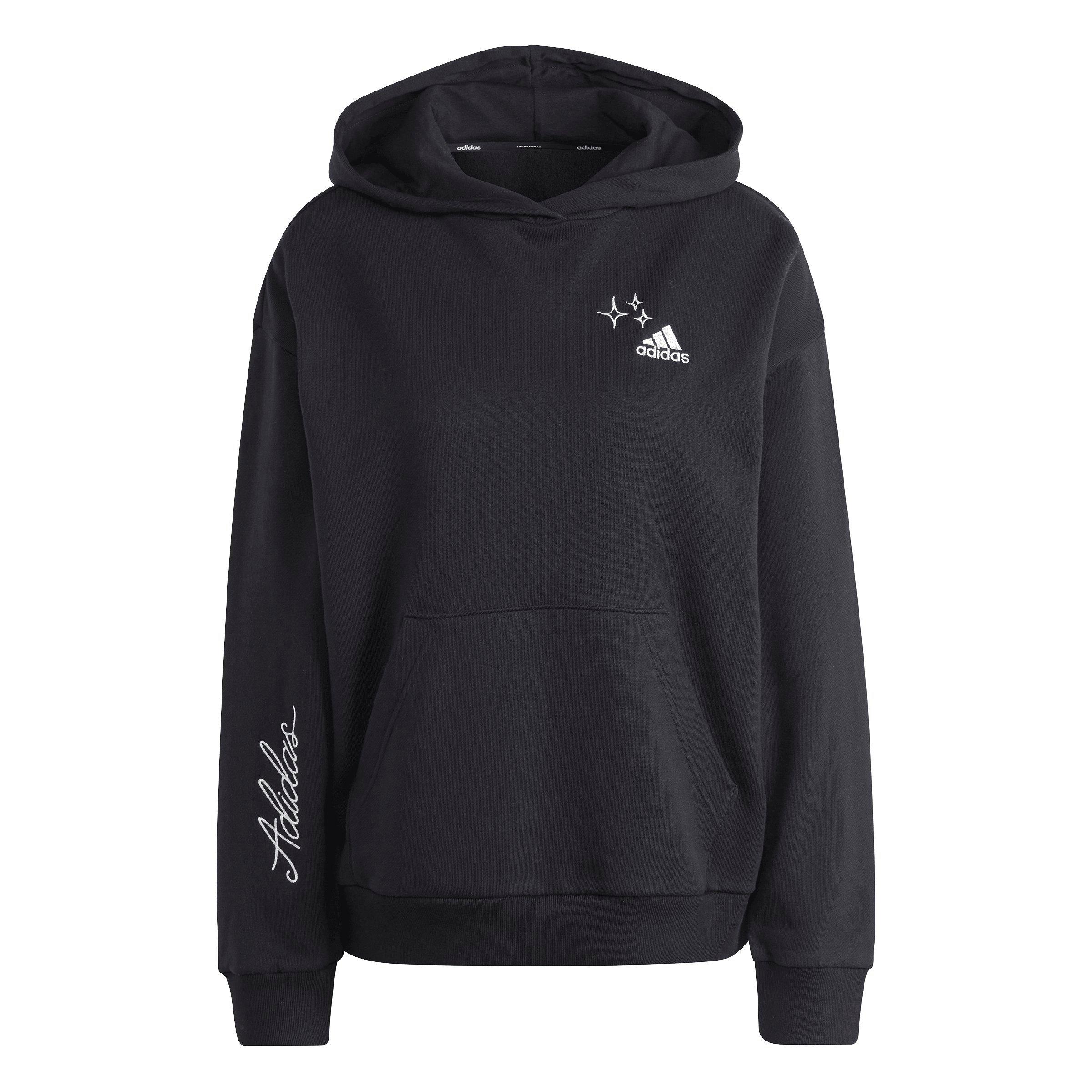 adidas Women s Varsity Scribble Embroidery Fleece Hoodie Black
