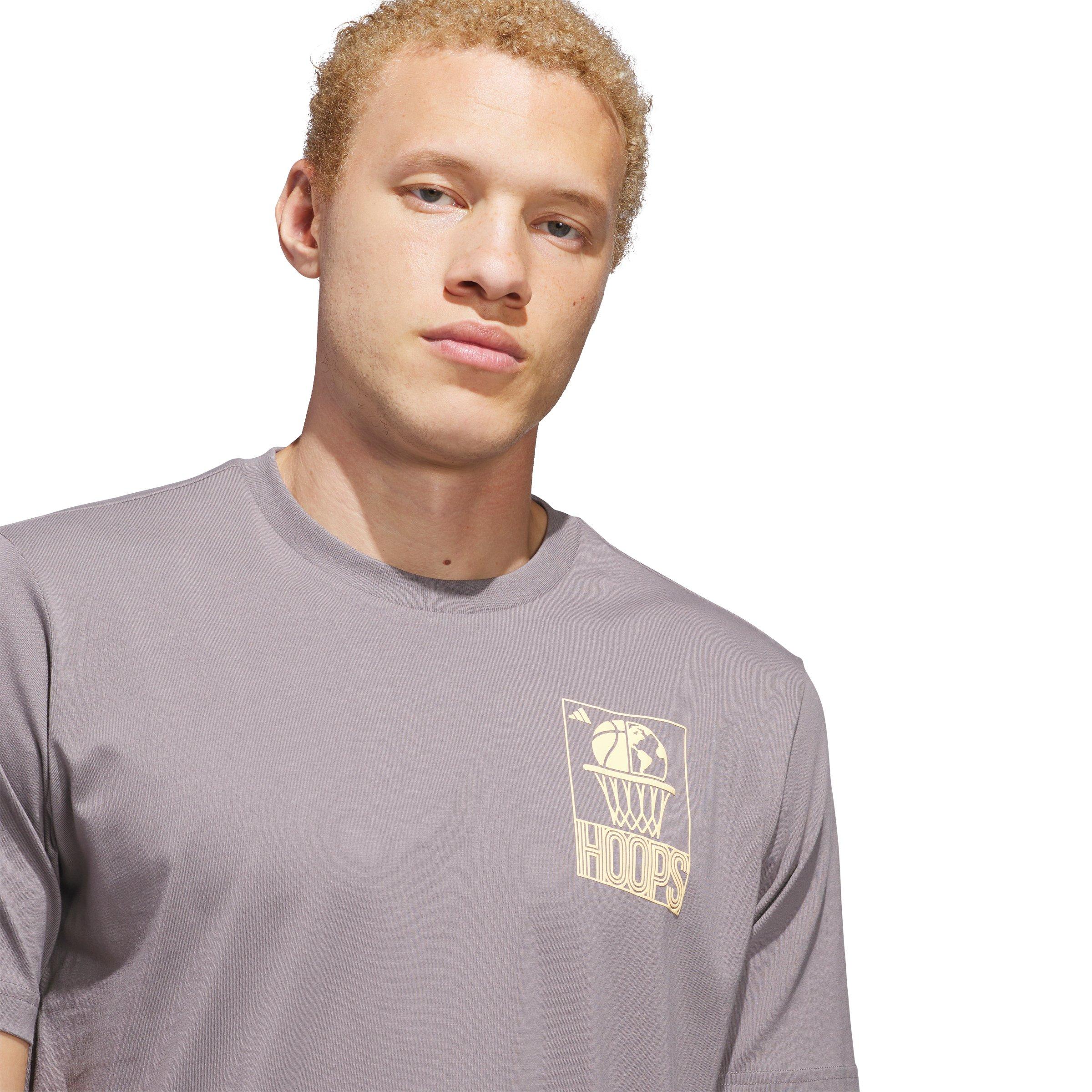 adidas Men's World Wide Hoops Graphic T-Shirt -Tan - TAN Thumbnail View 3