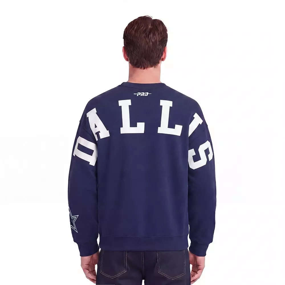 Pro Standard Men's NFL Dallas Cowboys Wingspan Drop Shoulder Fleece Crewneck - Navy - NAVY