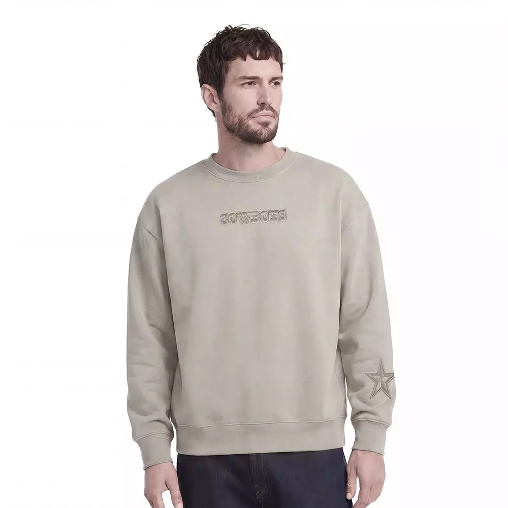 Pro Standard Men's NFL Dallas Cowboys Wingspan Drop Shoulder Fleece Crewneck - Taupe - TAUPE