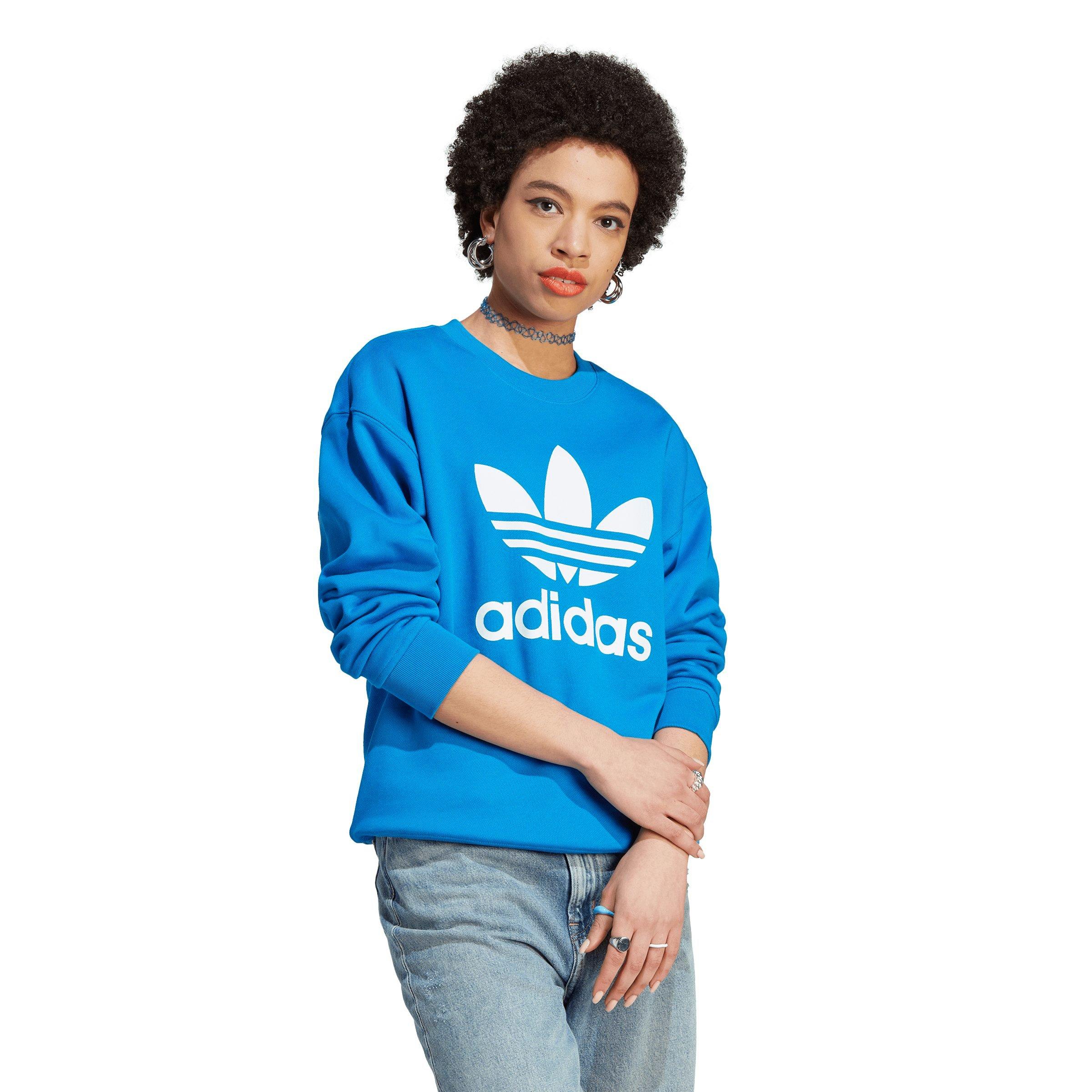 adidas Originals Women s Trefoil Crewneck Sweatshirt Blue Hibbett