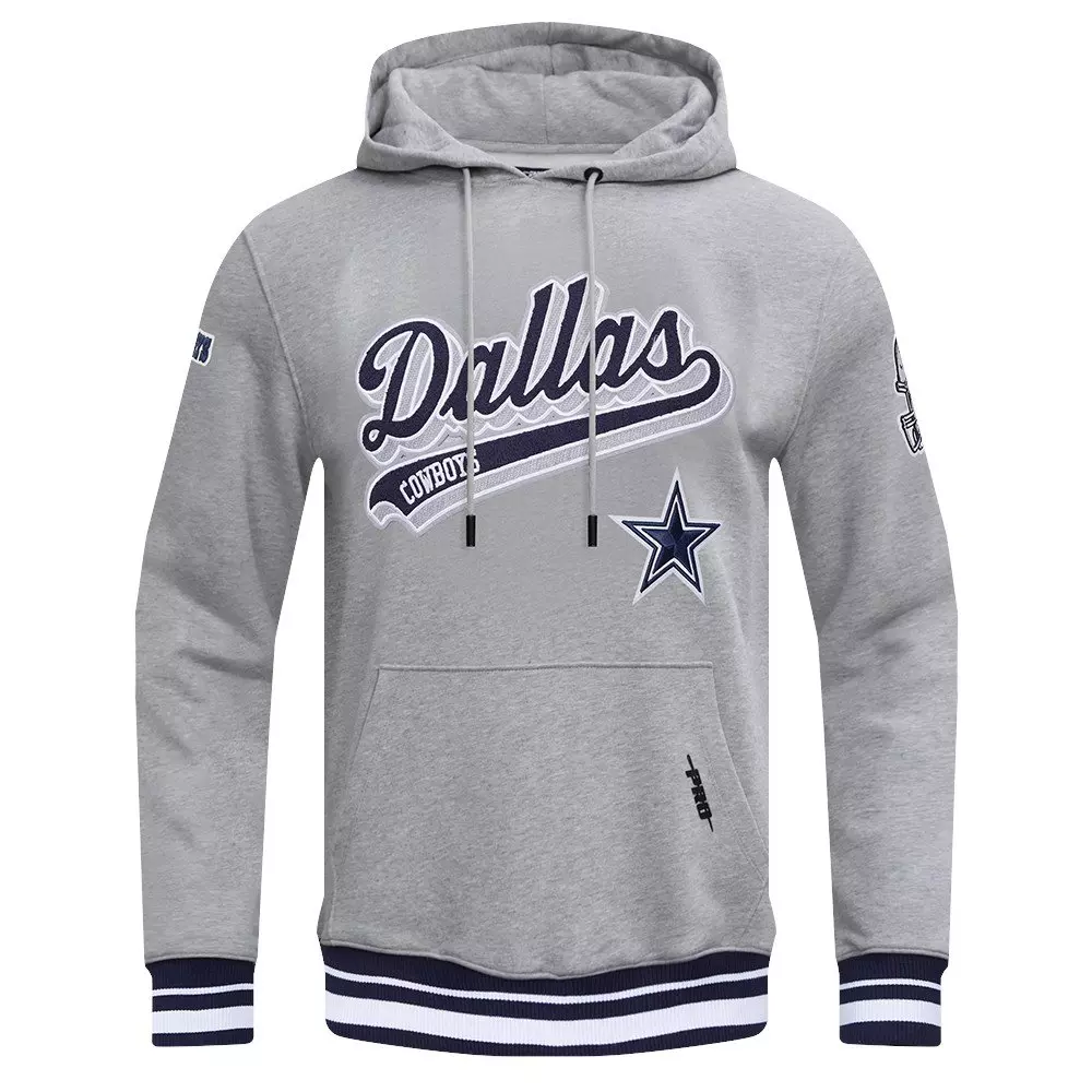 Pro Standard Men's NFL Dallas Cowboys Script Tail Rib Fleece Pullover Hoodie - Grey/Navy - GREY/NAVY