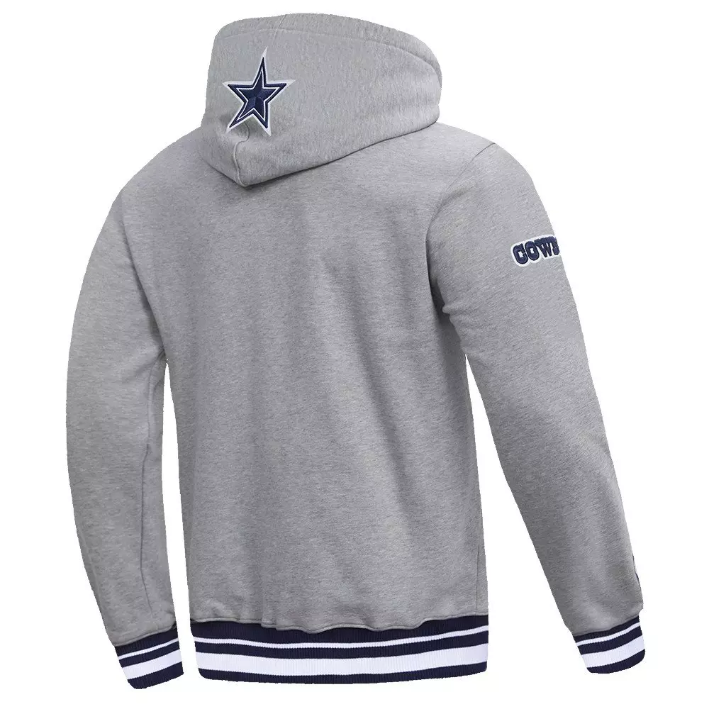 Pro Standard Men's NFL Dallas Cowboys Script Tail Rib Fleece Pullover Hoodie - Grey/Navy - GREY/NAVY