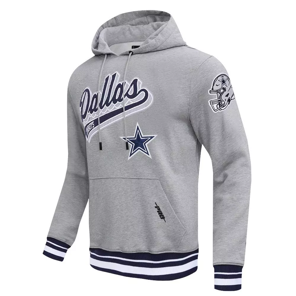 Pro Standard Men's NFL Dallas Cowboys Script Tail Rib Fleece Pullover Hoodie - Grey/Navy - GREY/NAVY