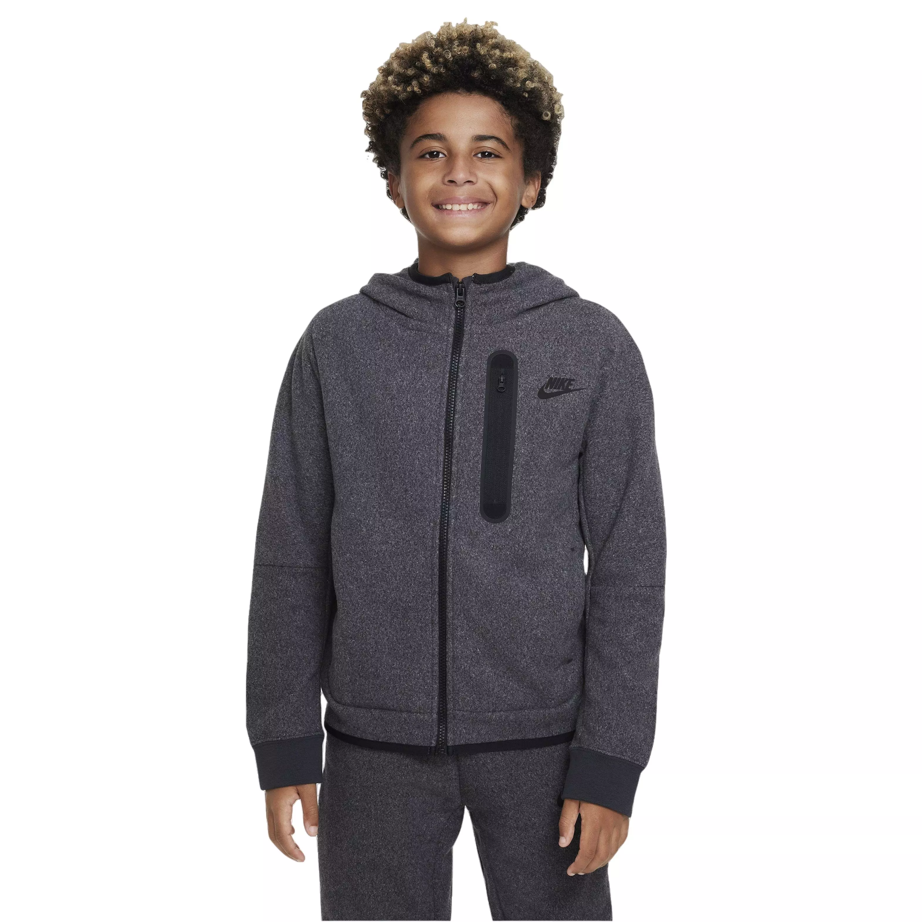 Nike Big Boys' Sportswear Winterized Tech Fleece Full-Zip Hoodie - LT GREY