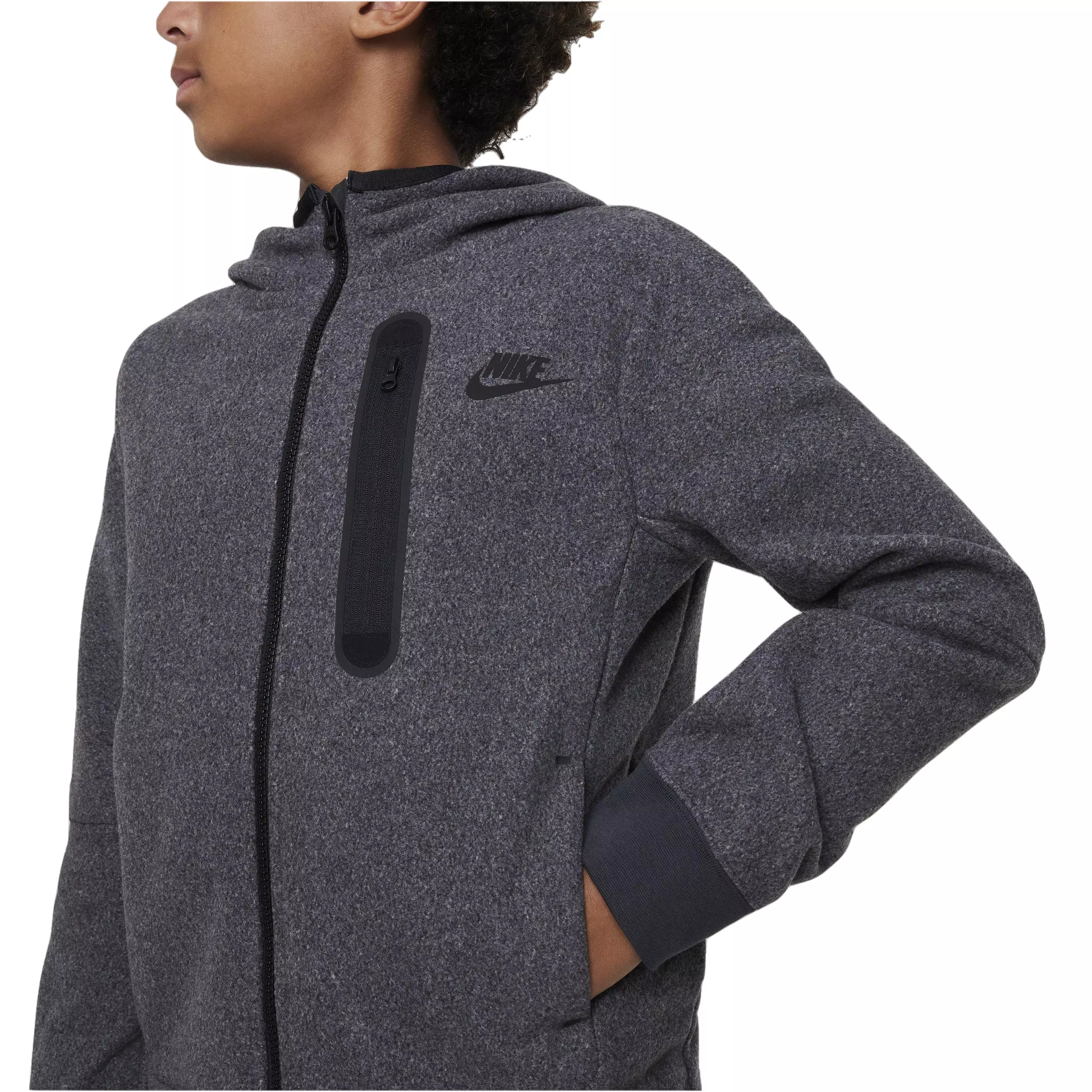 Nike Big Boys' Sportswear Winterized Tech Fleece Full-Zip Hoodie - LT GREY