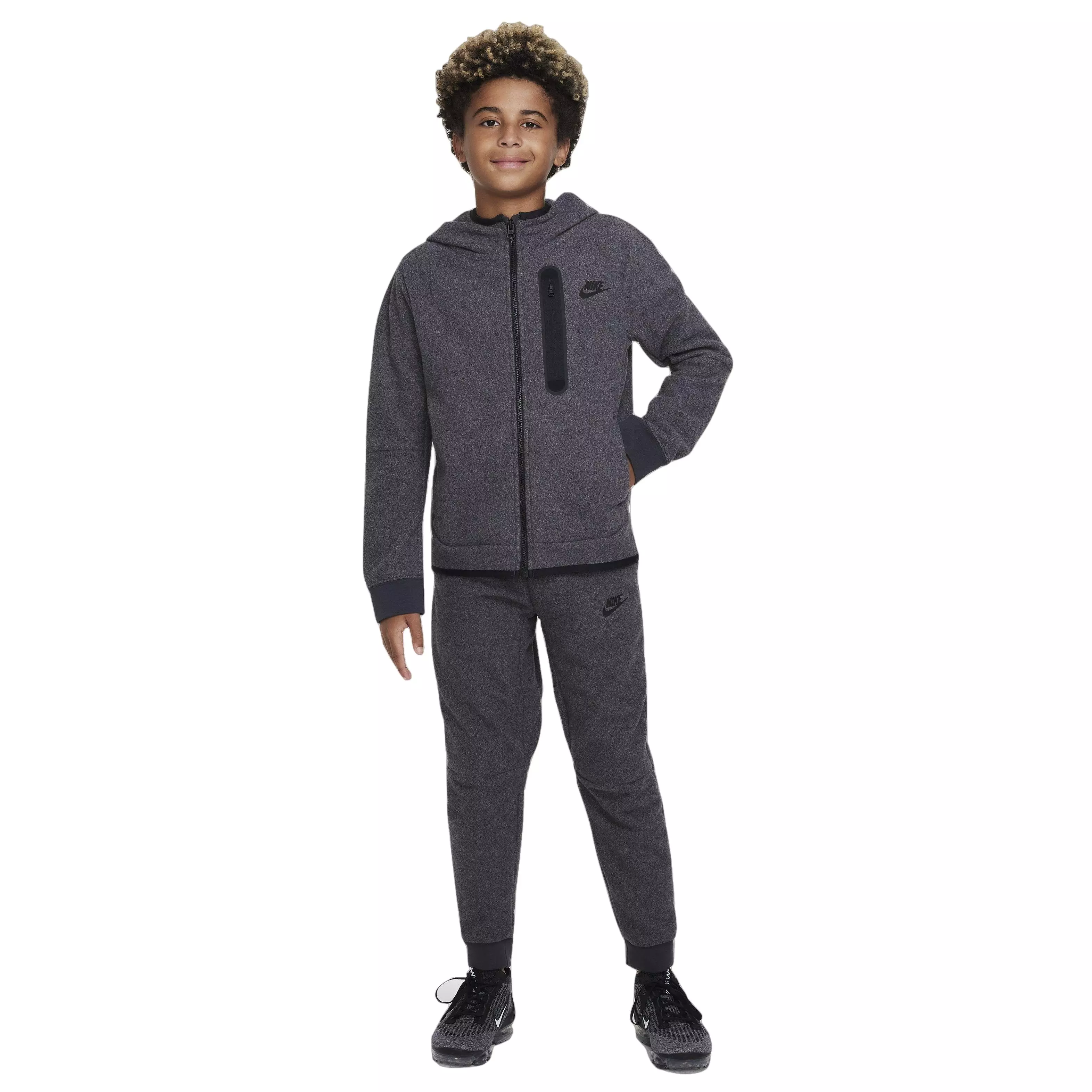 Nike Big Boys' Sportswear Winterized Tech Fleece Full-Zip Hoodie - LT GREY