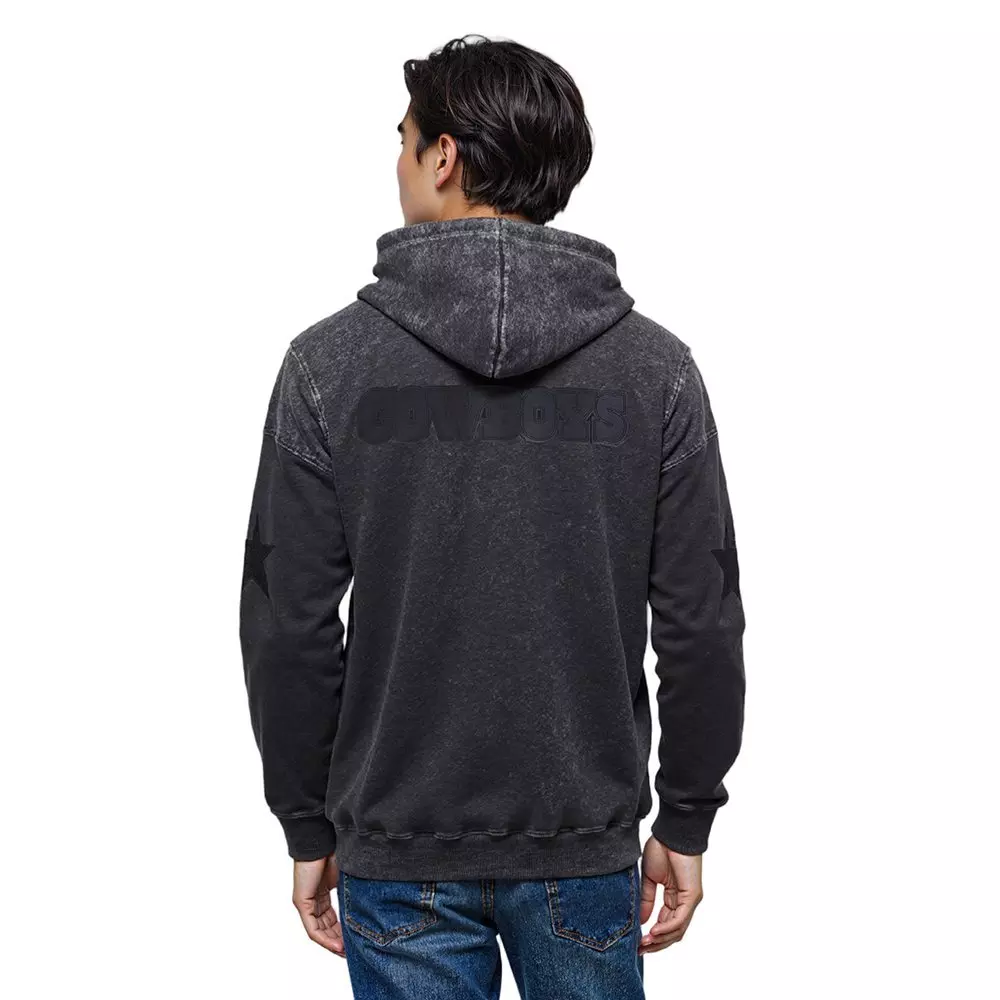 Pro Standard Men's NFL Dallas Cowboys Washed Vanguard Enzyme Washed DS PO Hoodie - Washed Black - WASHED BLACK