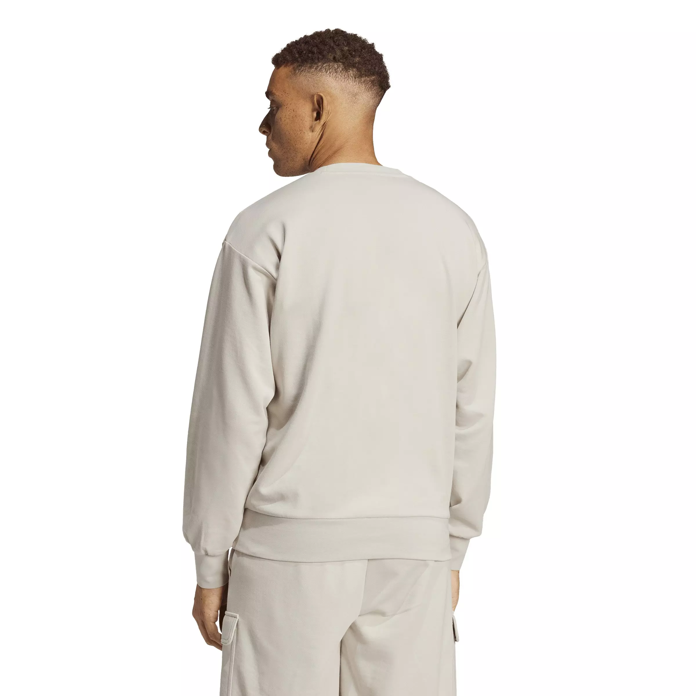 adidas Men's Essentials Feelcozy French Terry Sweatshirt - Grey/White - GREY/WHITE