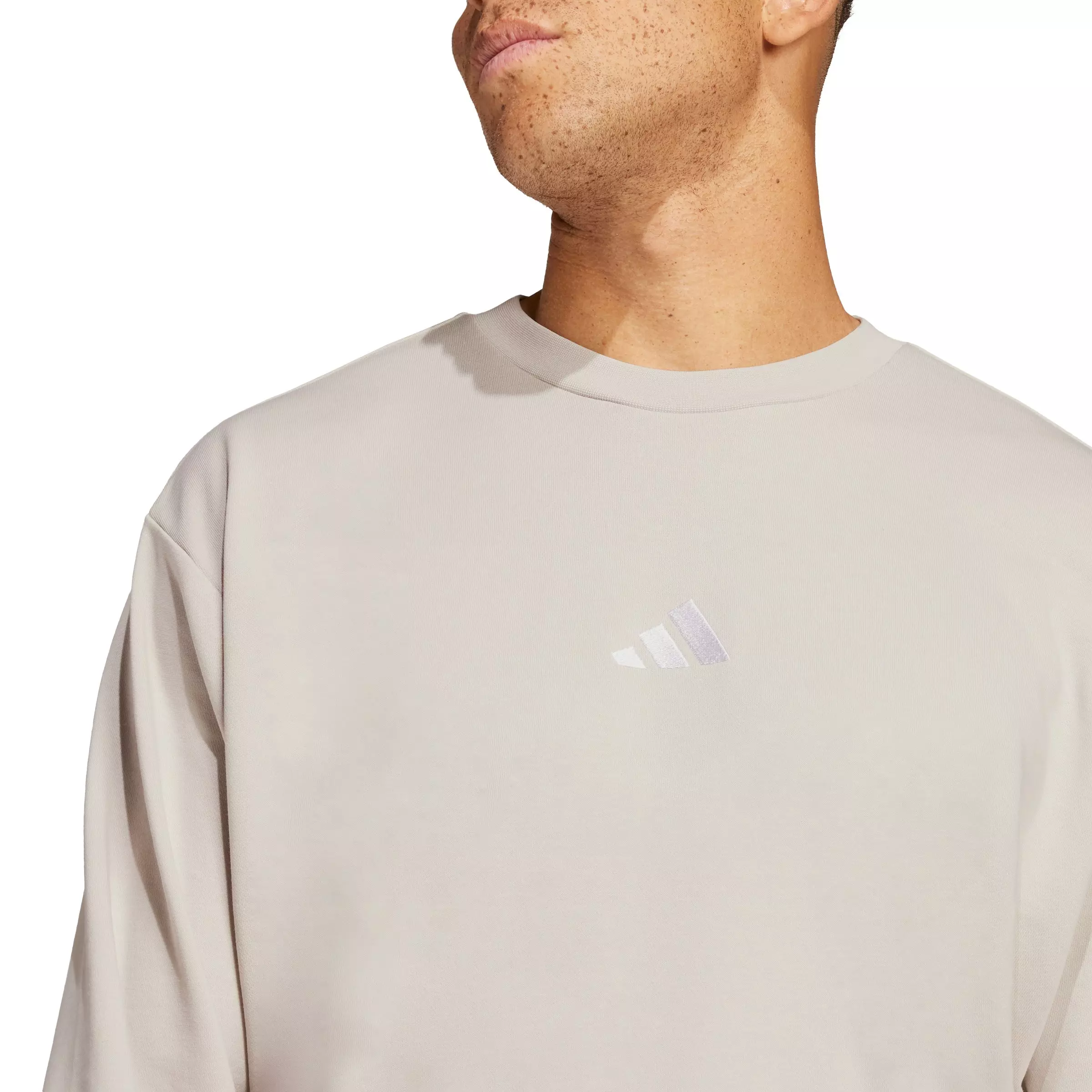 adidas Men's Essentials Feelcozy French Terry Sweatshirt - Grey/White - GREY/WHITE