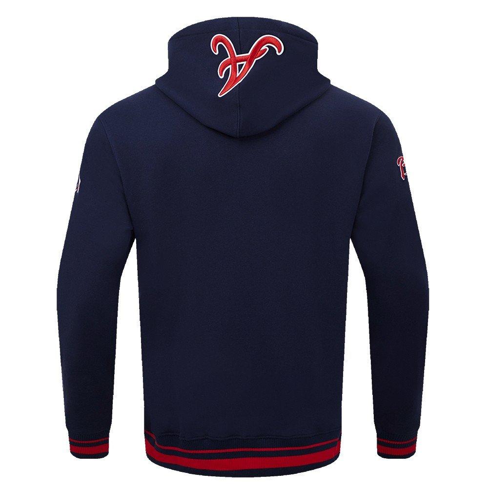 Pro Standard Men's MLB Atlanta Braves Script Tail Rib Fleece Pullover Hoodie - Navy/Red - NAVY/RED
