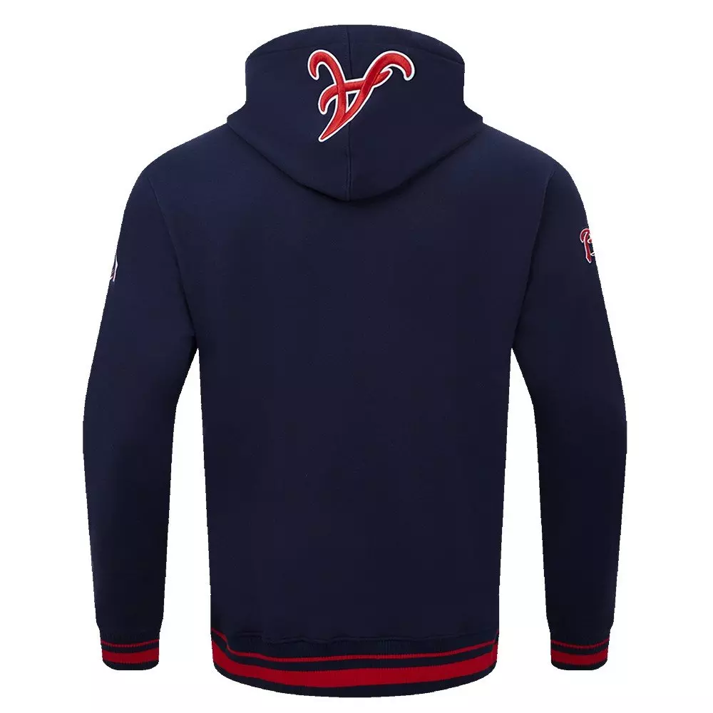 Pro Standard Men's MLB Atlanta Braves Script Tail Rib Fleece Pullover Hoodie - Navy/Red - NAVY/RED