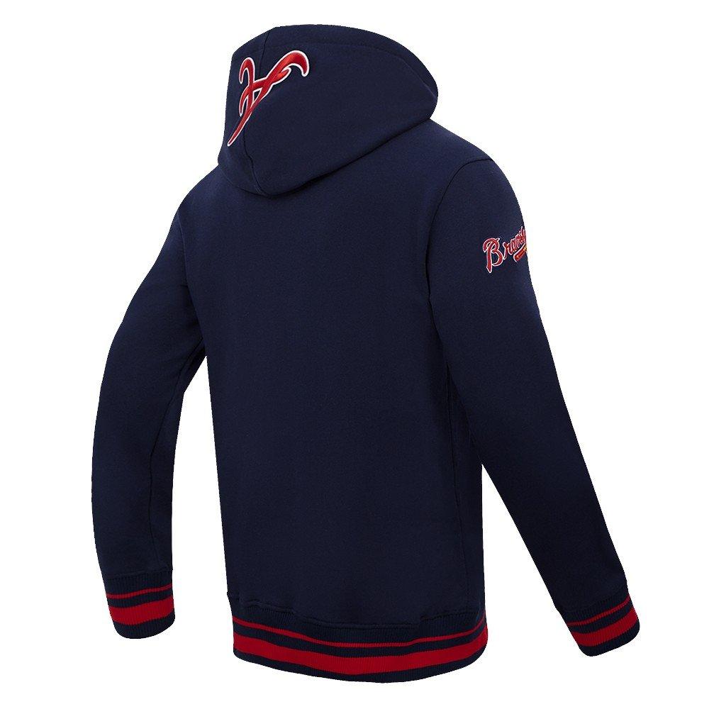Pro Standard Men's MLB Atlanta Braves Script Tail Rib Fleece Pullover Hoodie - Navy/Red - NAVY/RED