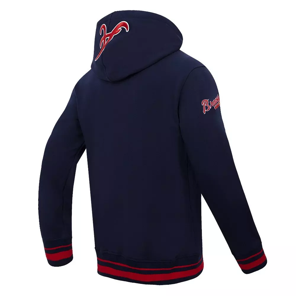 Pro Standard Men's MLB Atlanta Braves Script Tail Rib Fleece Pullover Hoodie - Navy/Red - NAVY/RED
