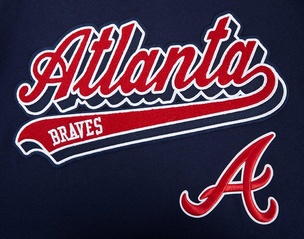 Pro Standard Men's MLB Atlanta Braves Script Tail Rib Fleece Pullover Hoodie - Navy/Red - NAVY/RED