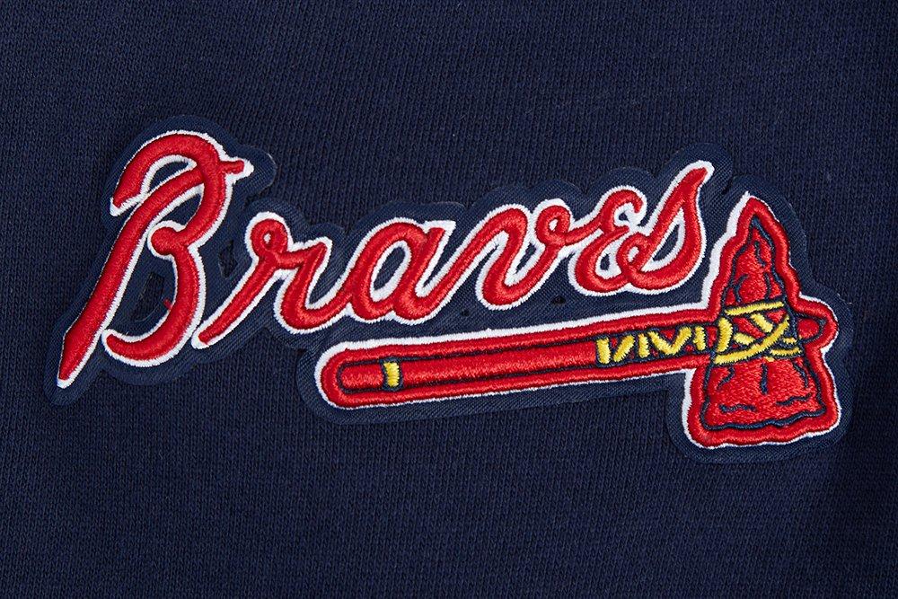 Pro Standard Men's MLB Atlanta Braves Script Tail Rib Fleece Pullover Hoodie - Navy/Red - NAVY/RED