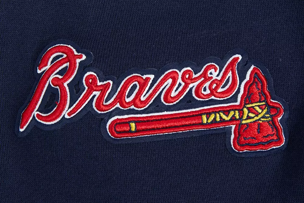 Pro Standard Men's MLB Atlanta Braves Script Tail Rib Fleece Pullover Hoodie - Navy/Red - NAVY/RED